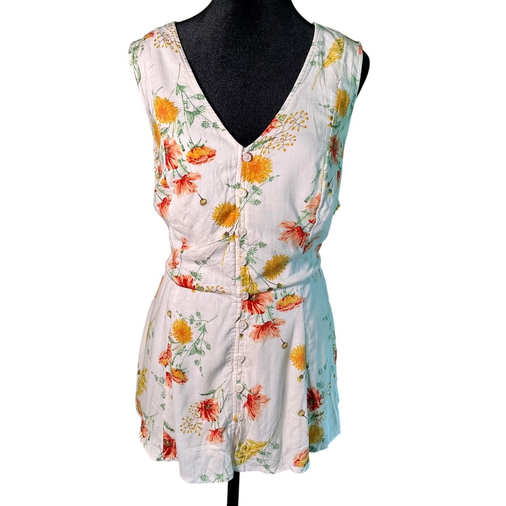 Torrid Warm Sunset Floral Rayon Slub Button Up Tie Waist Tank Top 2 2X 18-20 NWT